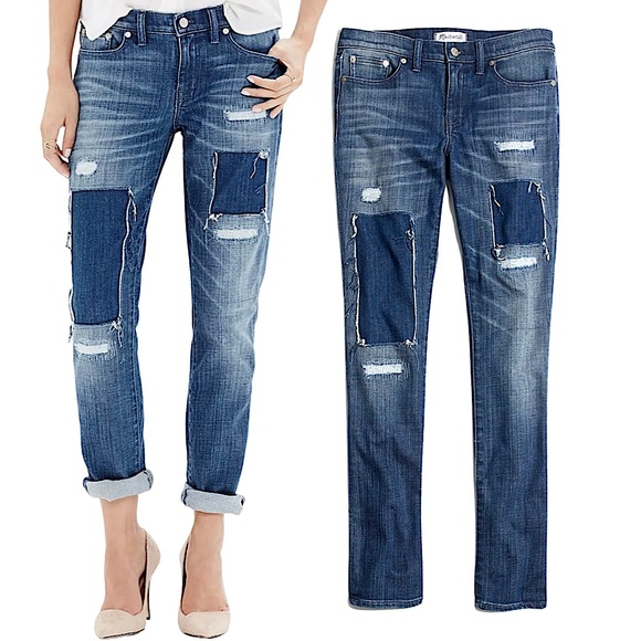 Madewell The Slim Boyjean: Patched-Up Edition in Springfield Wash - Picture 4 of 16